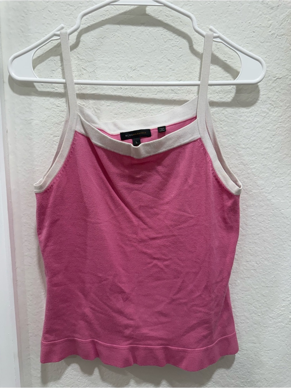 BCBGMaxAzria Pink Tank Top with Cream Trim